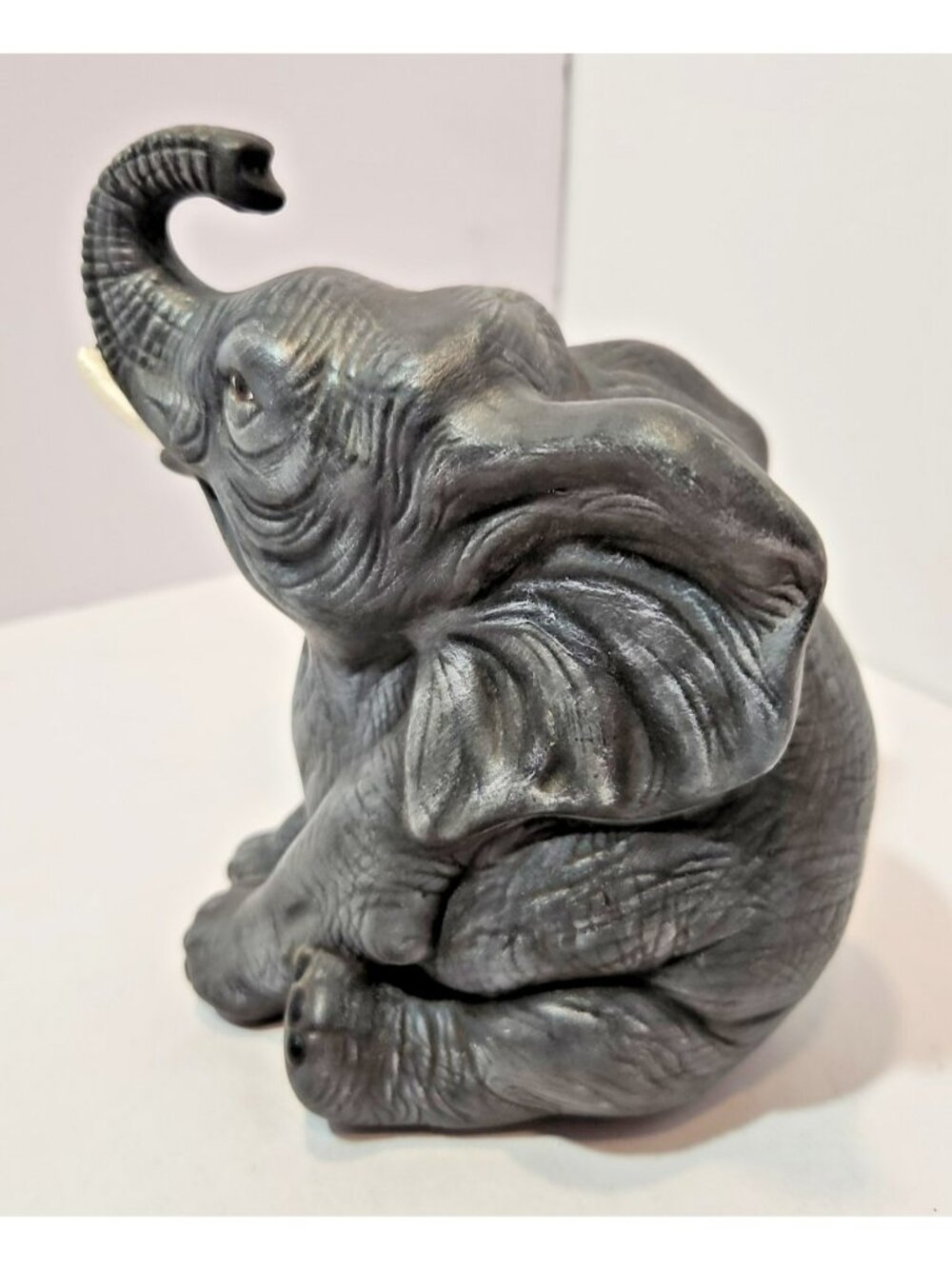 Vintage Lifelike Ceramic Sitting Baby Grey Elephant Figurine 6" Detailed